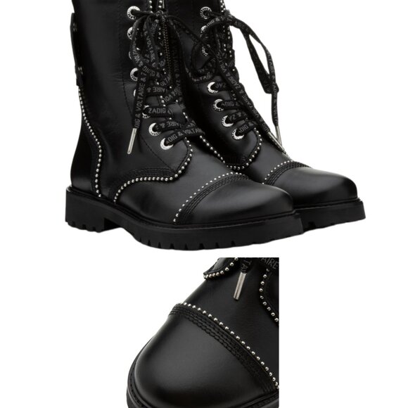 Zadig & Voltaire Leather Studded Joe Combat Boots Black New in Box - Picture 3 of 13